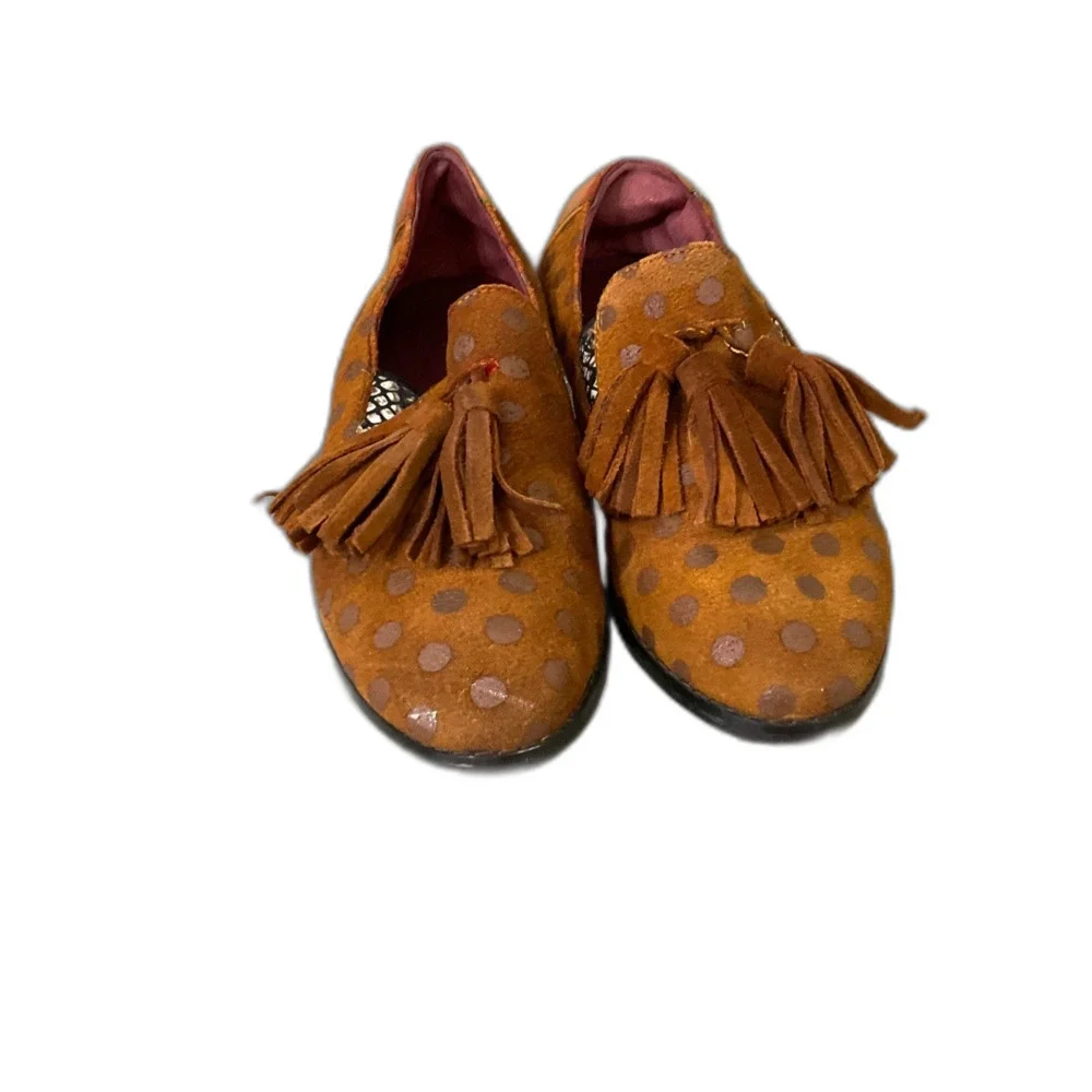 SPRING STEP L'ARTISTE KLASIK Leather Dot Tassel Flats Loafers 36/ US 5.5 brown*